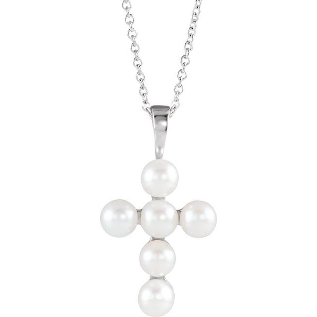 freshwater pearl cross necklace in 14k white gold