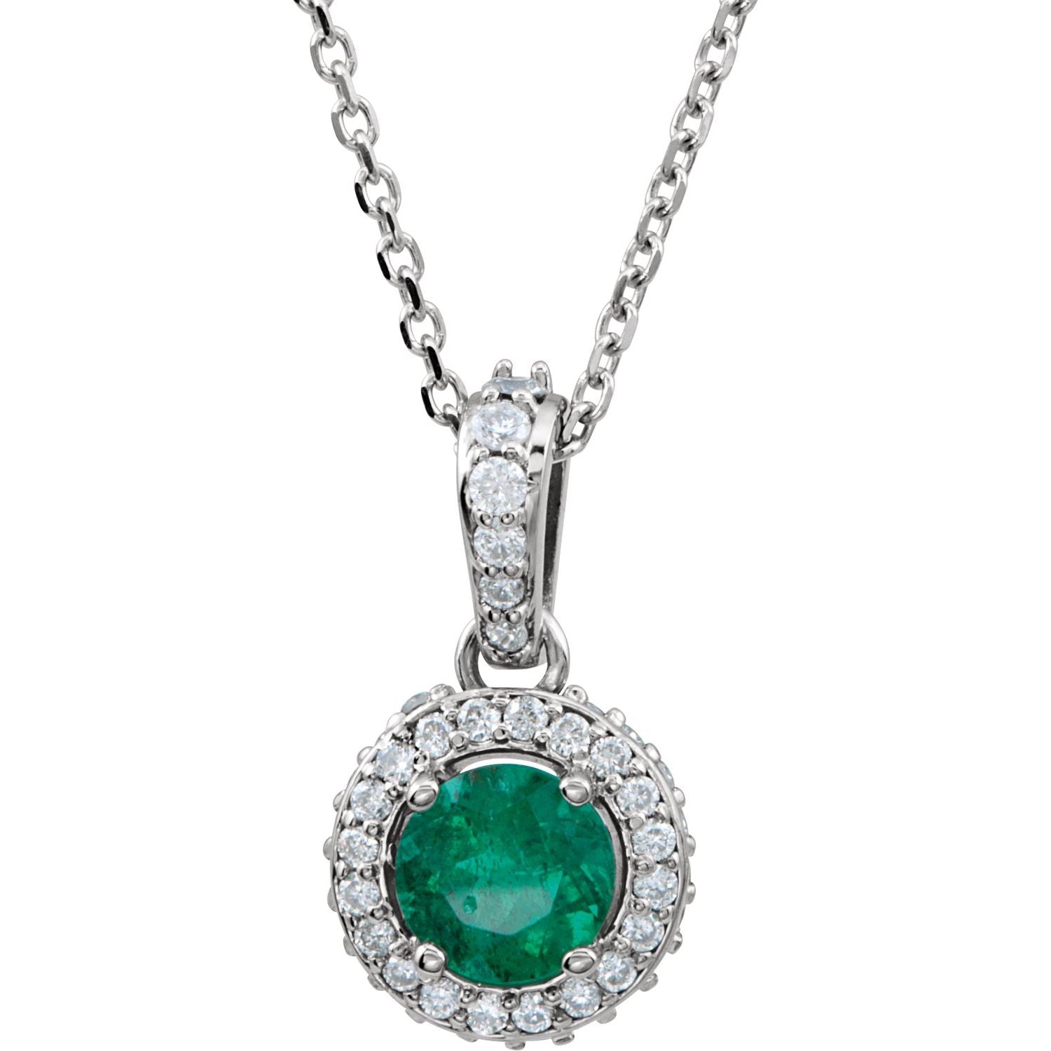 Round Emerald & Diamond Necklace Platinum 18" (0.20 ctw) in Platinum