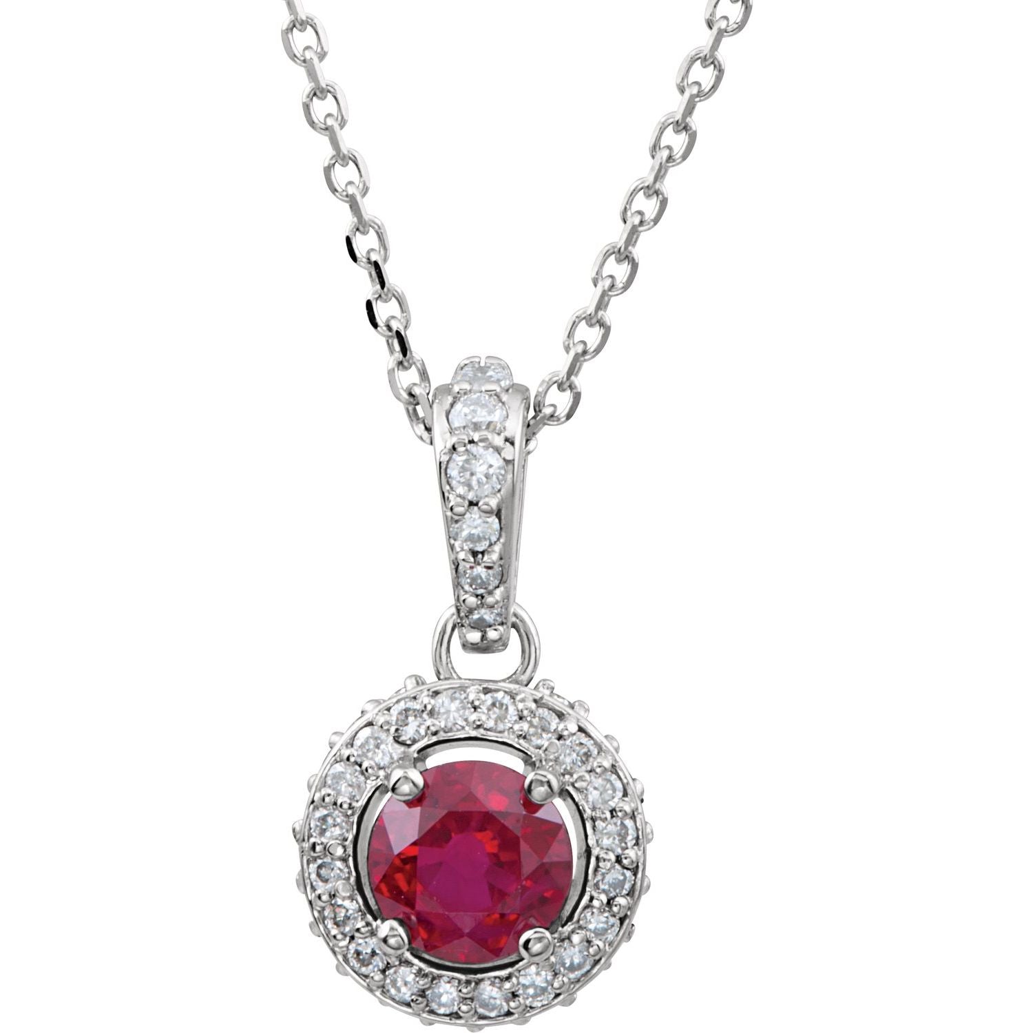Ruby & Diamond Halo Necklace Platinum 18" (0.20 ctw) in Platinum