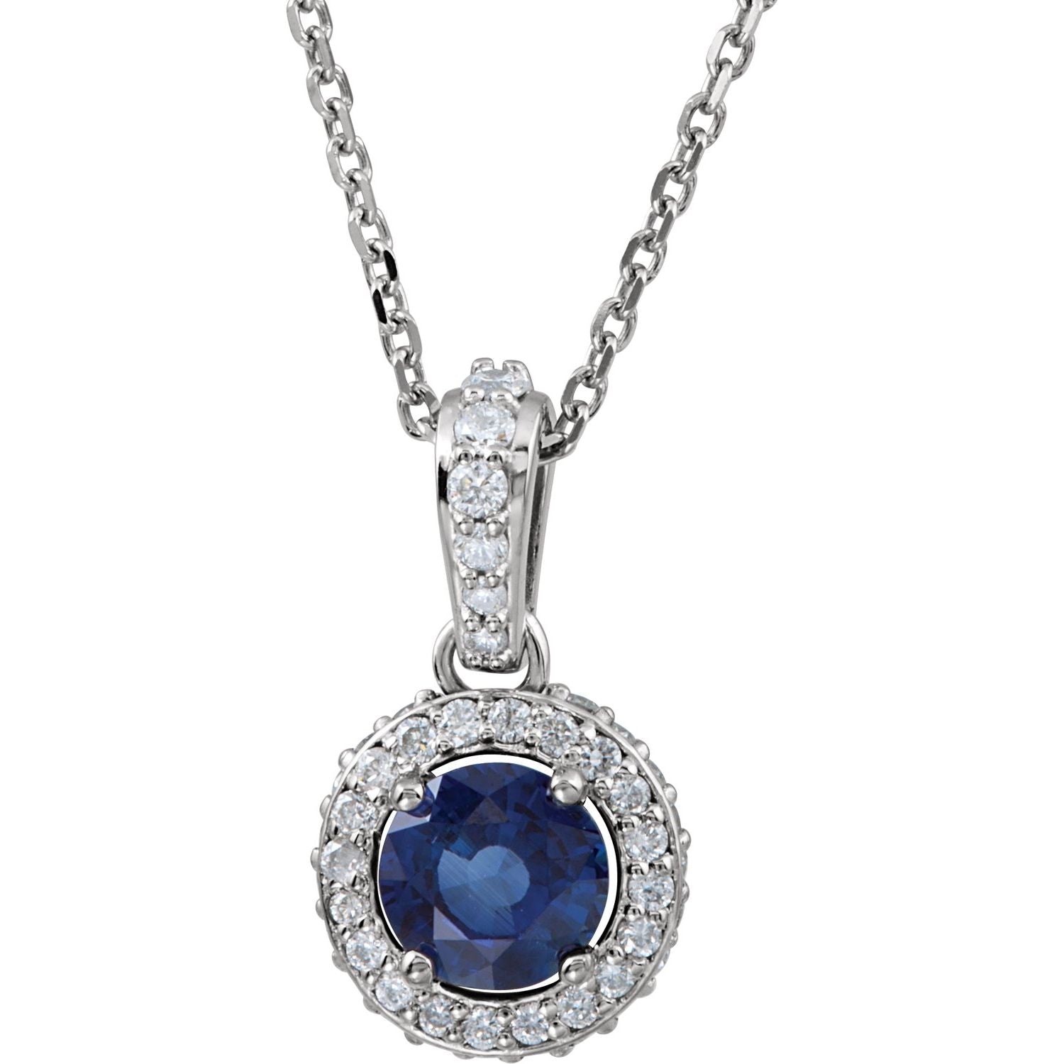 Blue Sapphire & Diamond Halo Necklace Platinum 18" (0.20 ctw) in Platinum