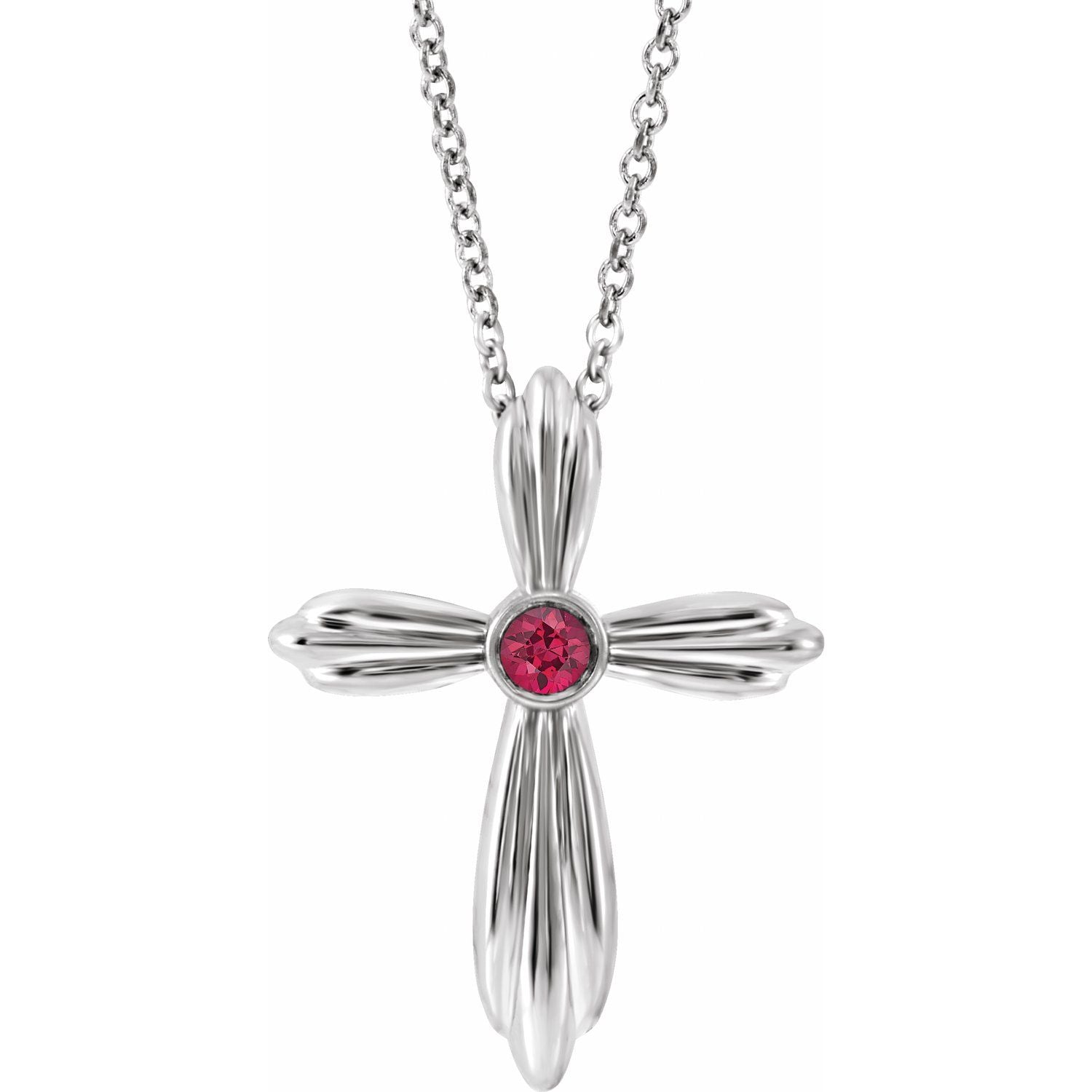 14K White Gold ruby cross pendant necklace