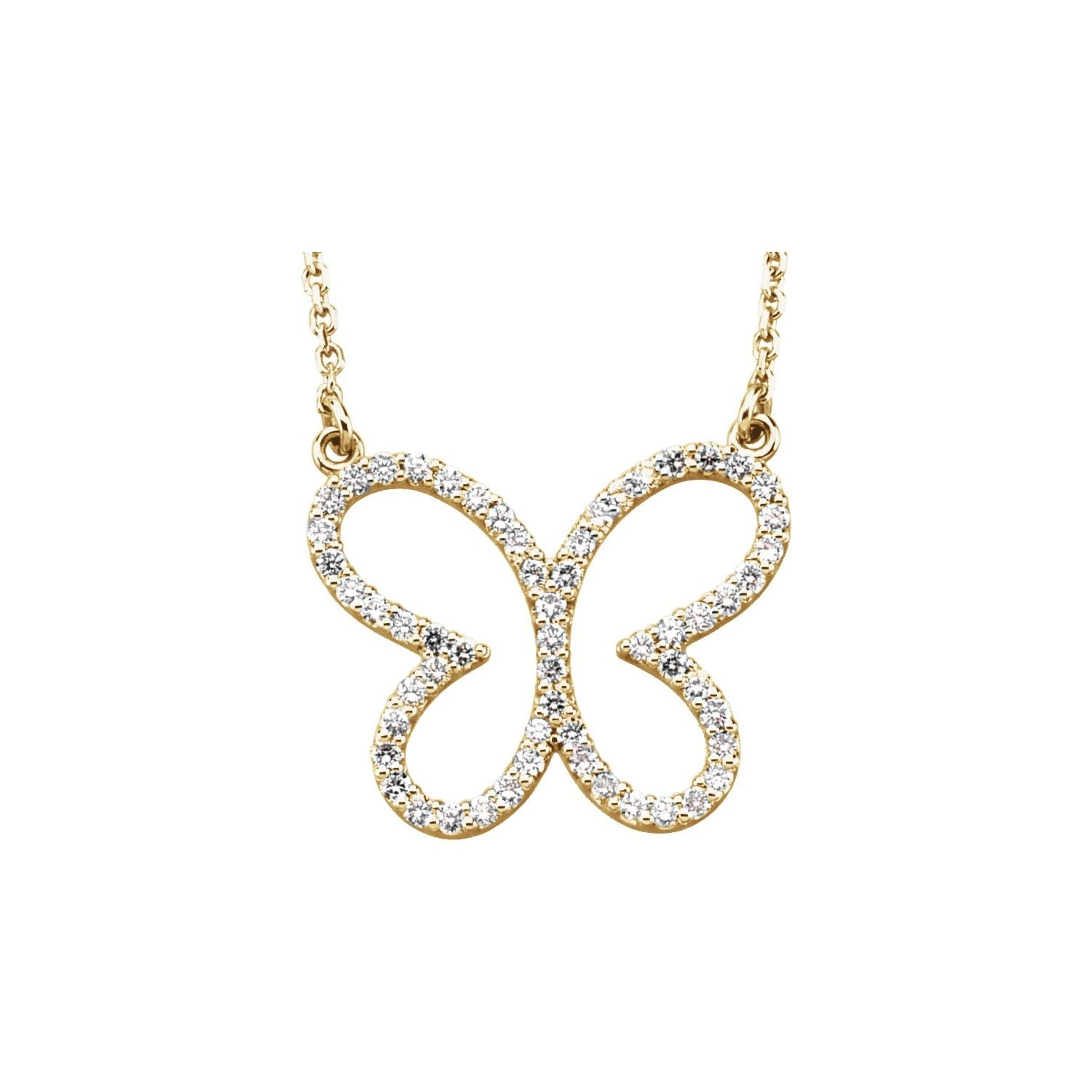 14K Yellow Gold 1/5 ct natural diamond butterfly pendant necklace