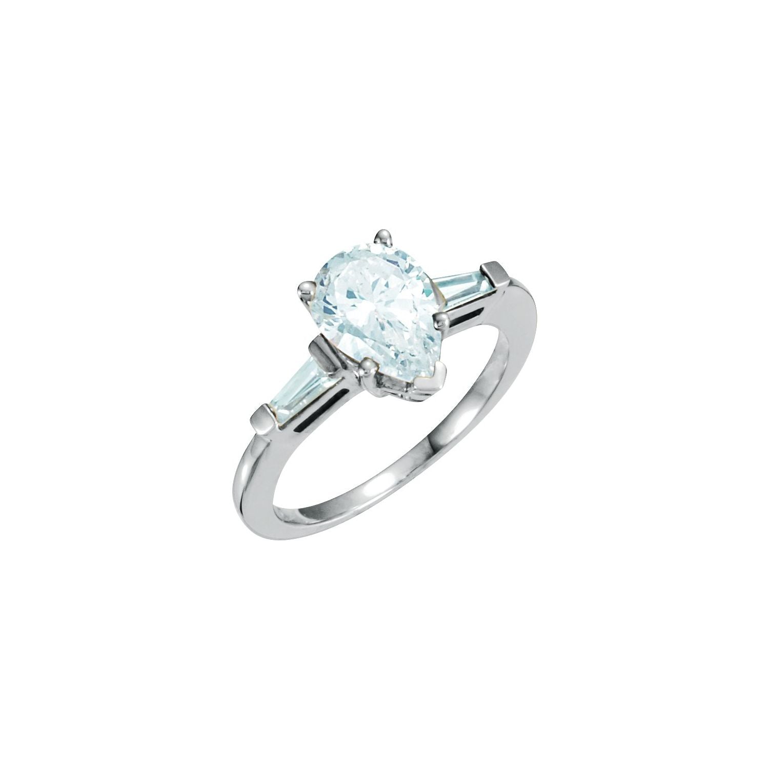Pear V-Tip Baguette Moissanite Engagement Ring
