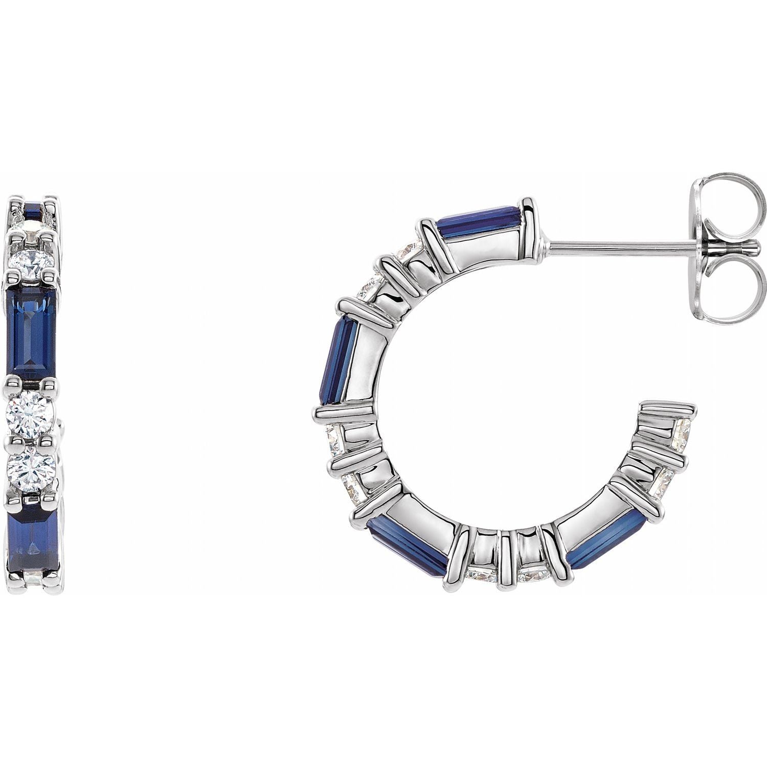 14K White Gold round natural blue sapphire earrings