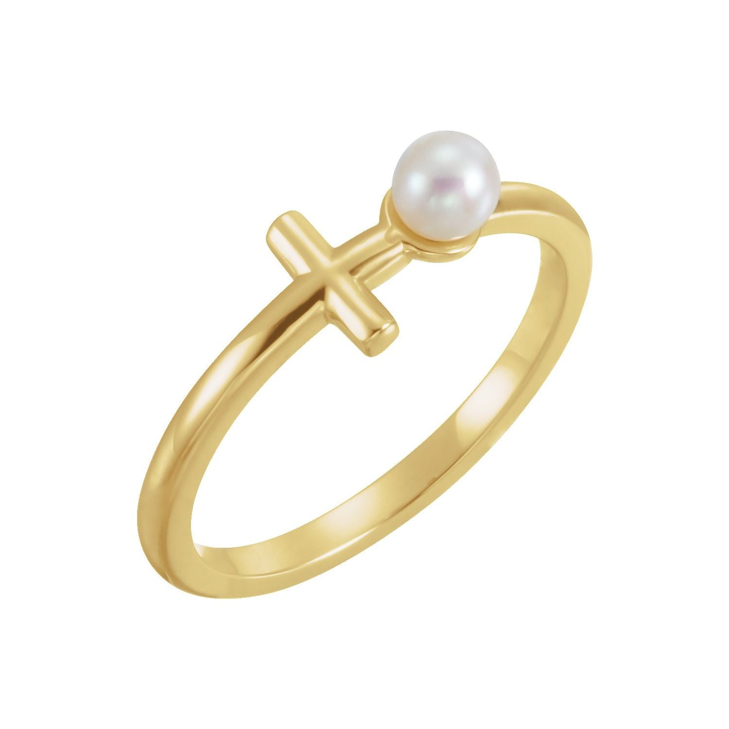 Sideways Cross Cultured Pearl Ring in 14K Yellow Gold