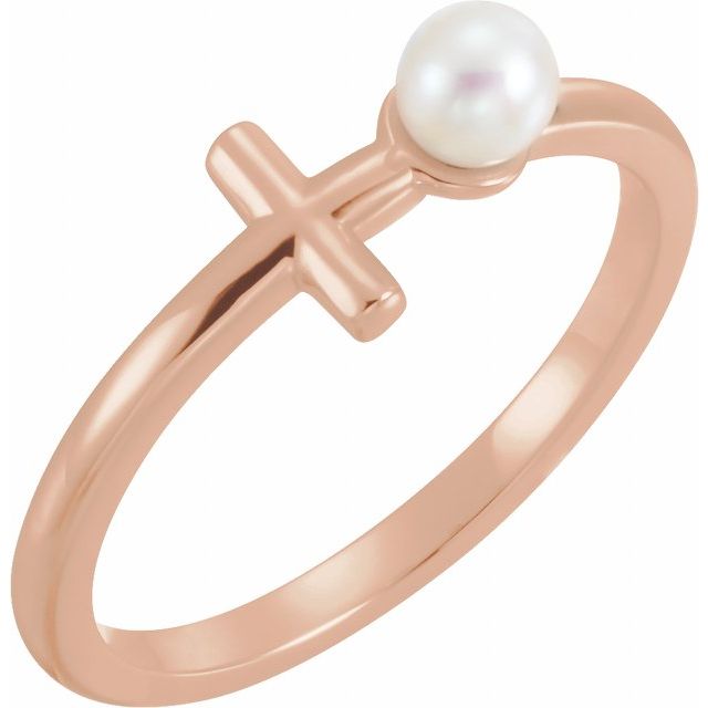 sideways cross cultured pearl ring in 14k rose gold