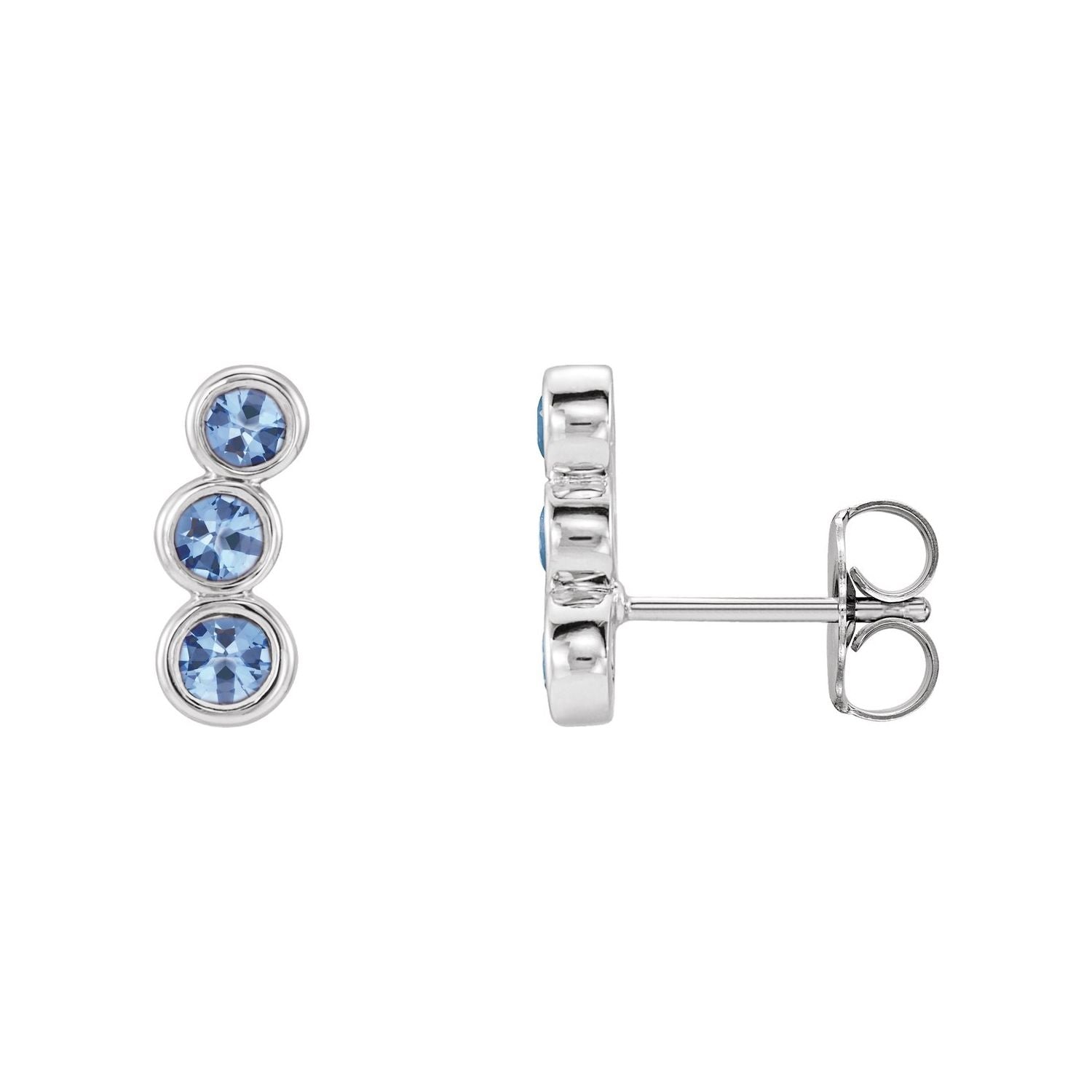 14K White Gold natural aquamarine round ear climbers