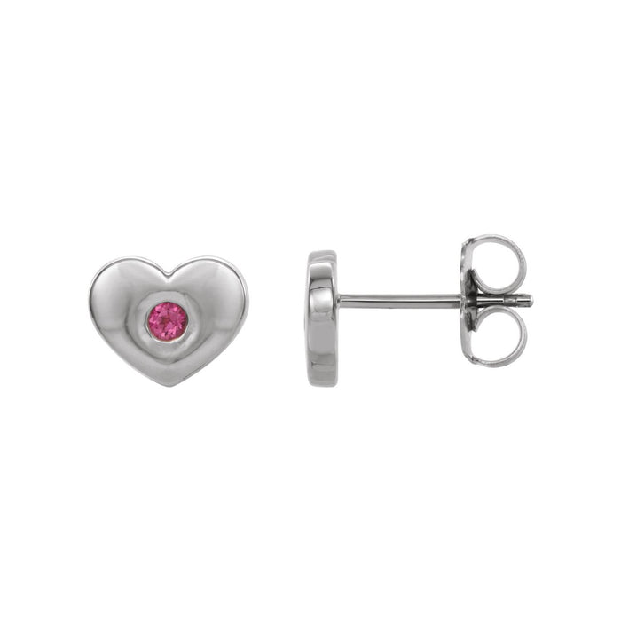 14K White Gold natural pink tourmaline round earrings