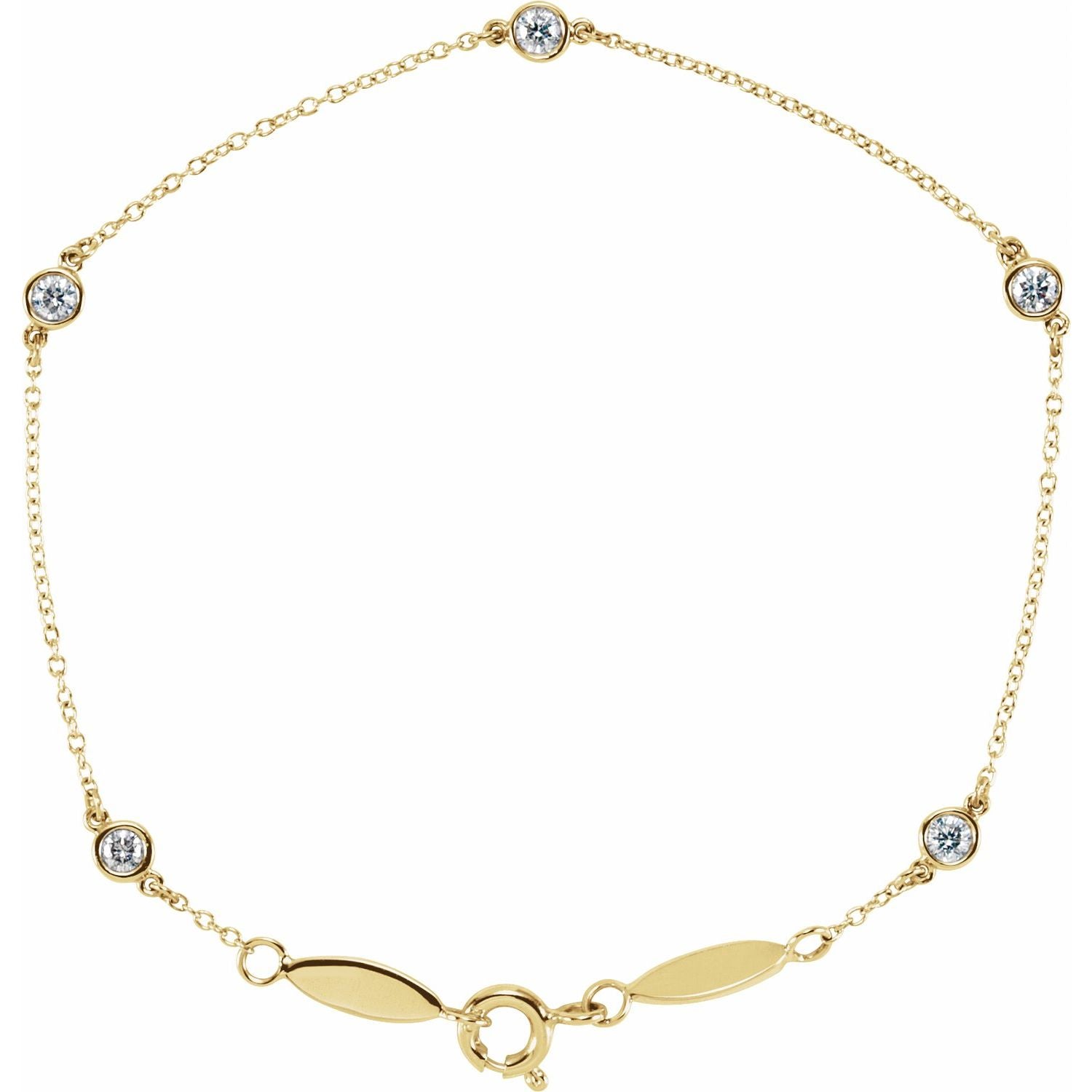14K Yellow Gold round lab-grown diamond bezel station bracelet, G-H SI-I1