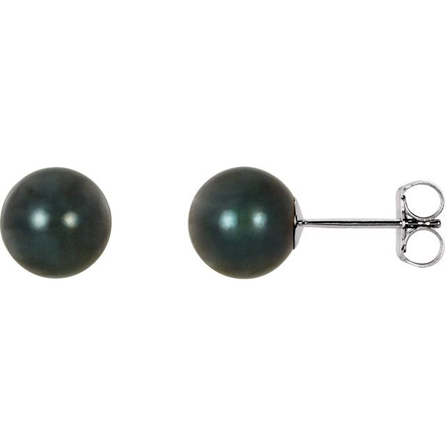 7mm black akoya pearl stud earrings in 14k white gold