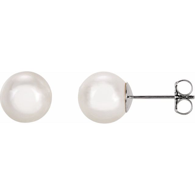 8mm white akoya pearl stud earrings in 14k white gold