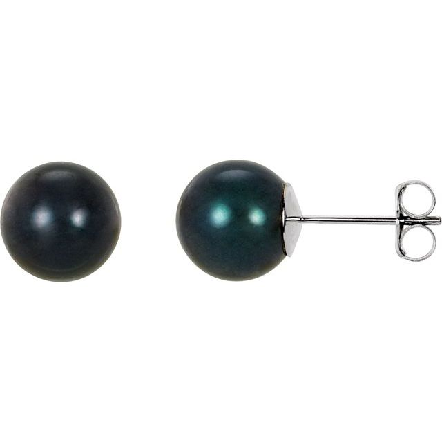 8mm black akoya pearl stud earrings in 14k white gold