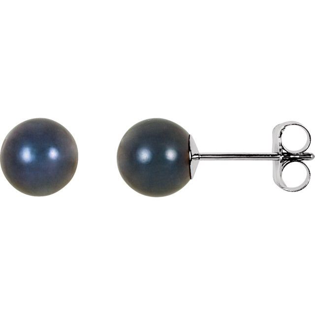 6mm black akoya pearl stud earrings in 14k white gold