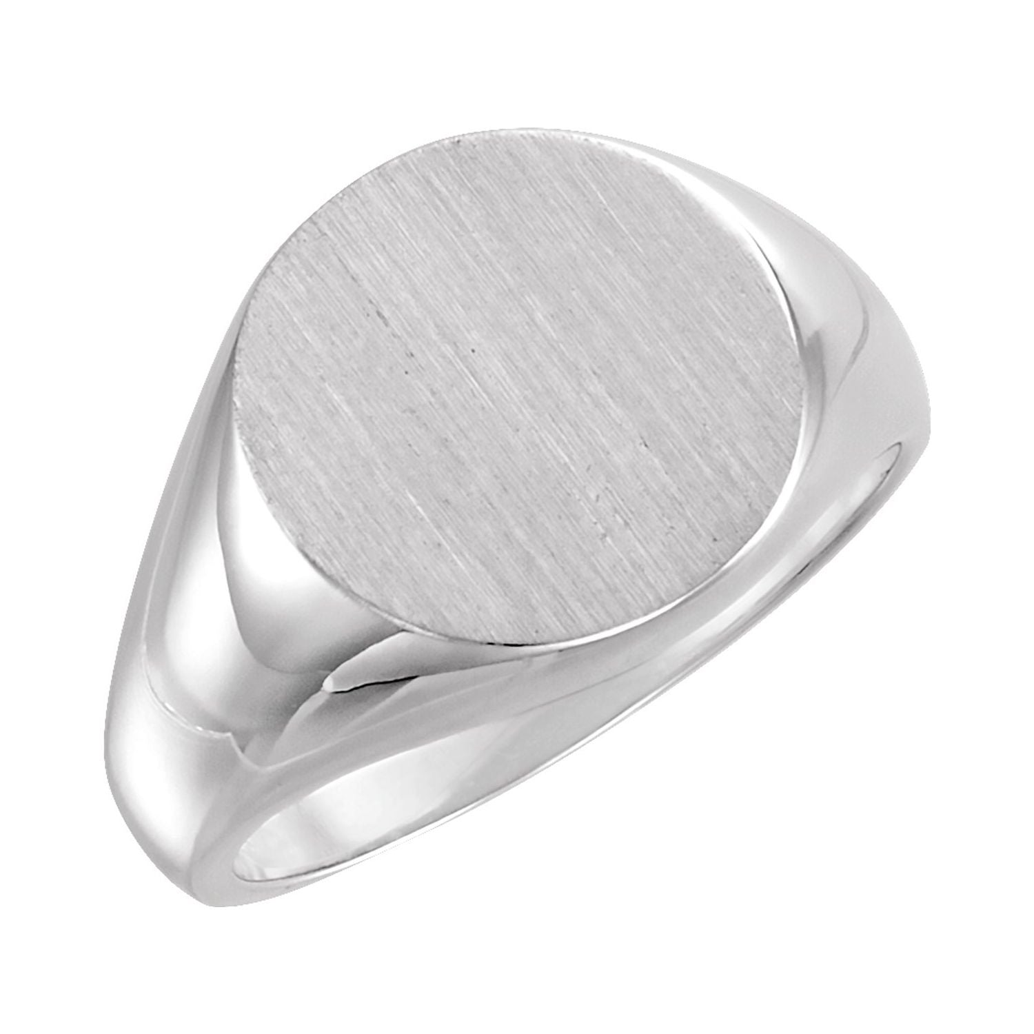 Men's Round Signet Ring, 15 mm Engravable shown in 14K White Gold