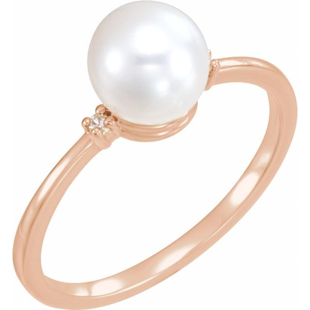cultured pearl & diamond accent ring in 14k rose gold