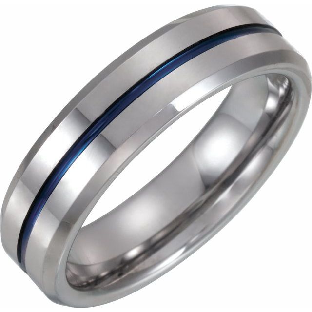 tungsten 6mm blue enamel grooved men's wedding band