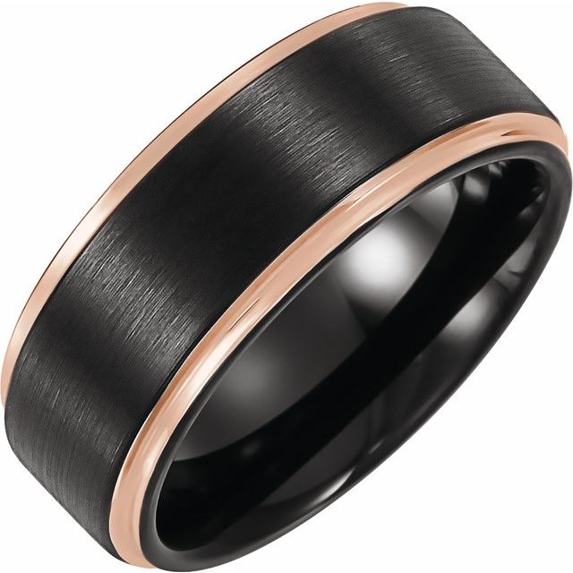 tungsten 8mm rose-gold & black stepped flat men's wedding band
