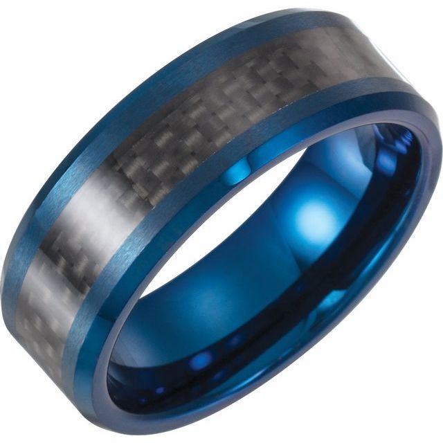 tungsten 8mm blue-edge carbon fiber men's wedding band