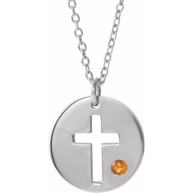 diamond cross disc necklace in 14k white gold