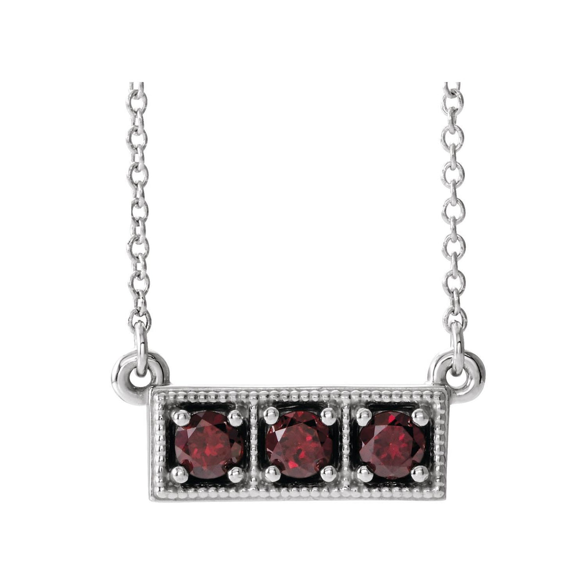 Mozambique garnet three-stone necklace, 14K White Gold