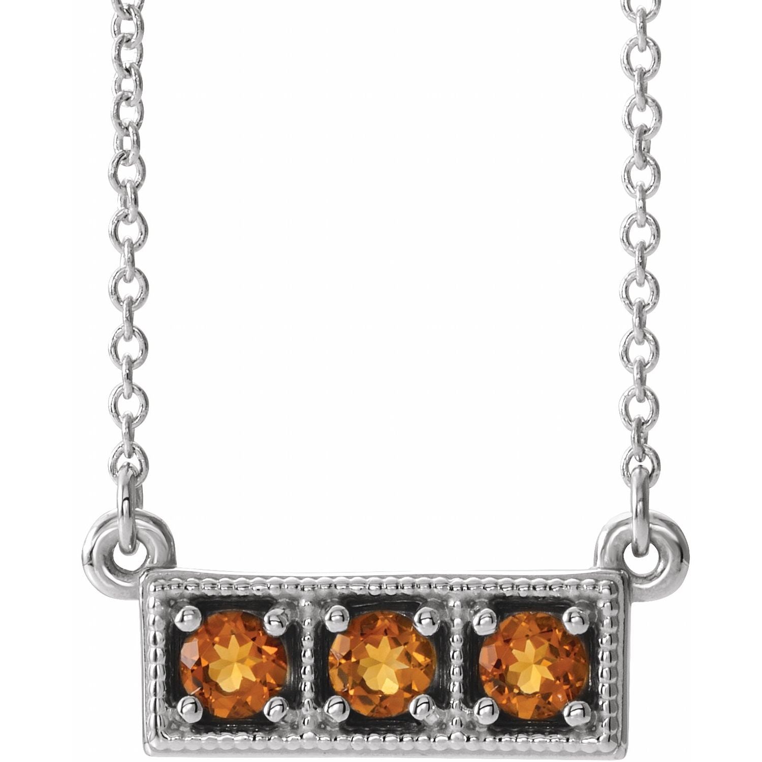 Citrine Three-Stone Bar Necklace 16-18" in 14K White Gold