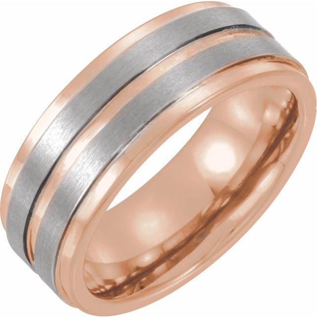 tungsten 8mm rose-gold grooved men's wedding band