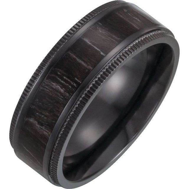 black titanium 8mm coin-edge oak men's wedding band