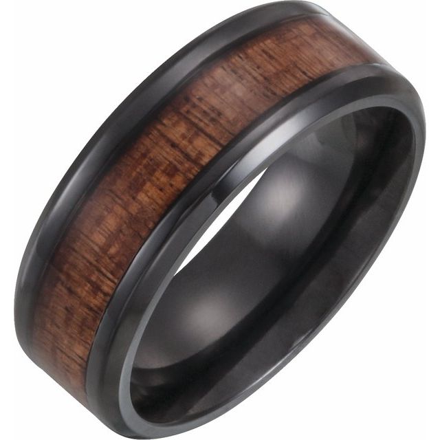 black titanium 8mm hawaiian koa wood men's wedding band