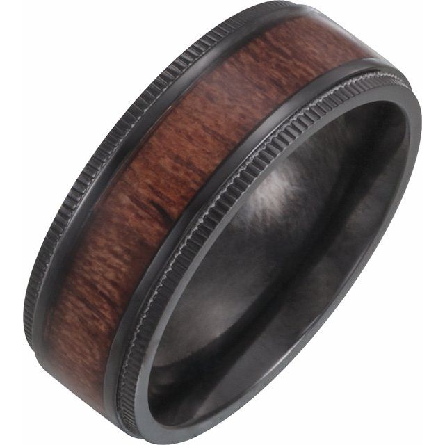 black titanium 8mm teak wood inlay men's wedding band