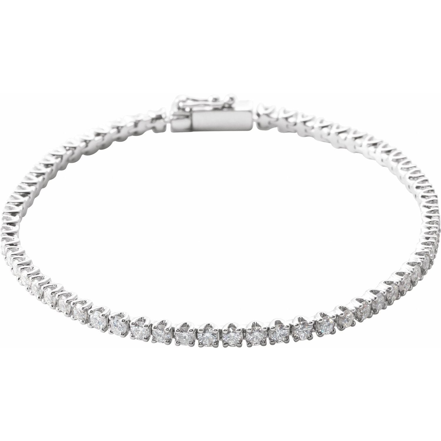 14K White Gold round natural diamond tennis bracelet