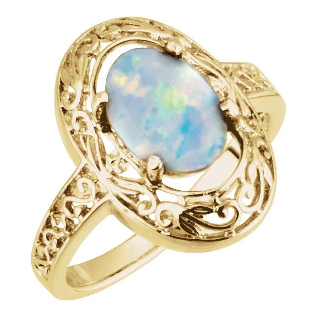 Oval Opal Filigree Bezel-Set Ring