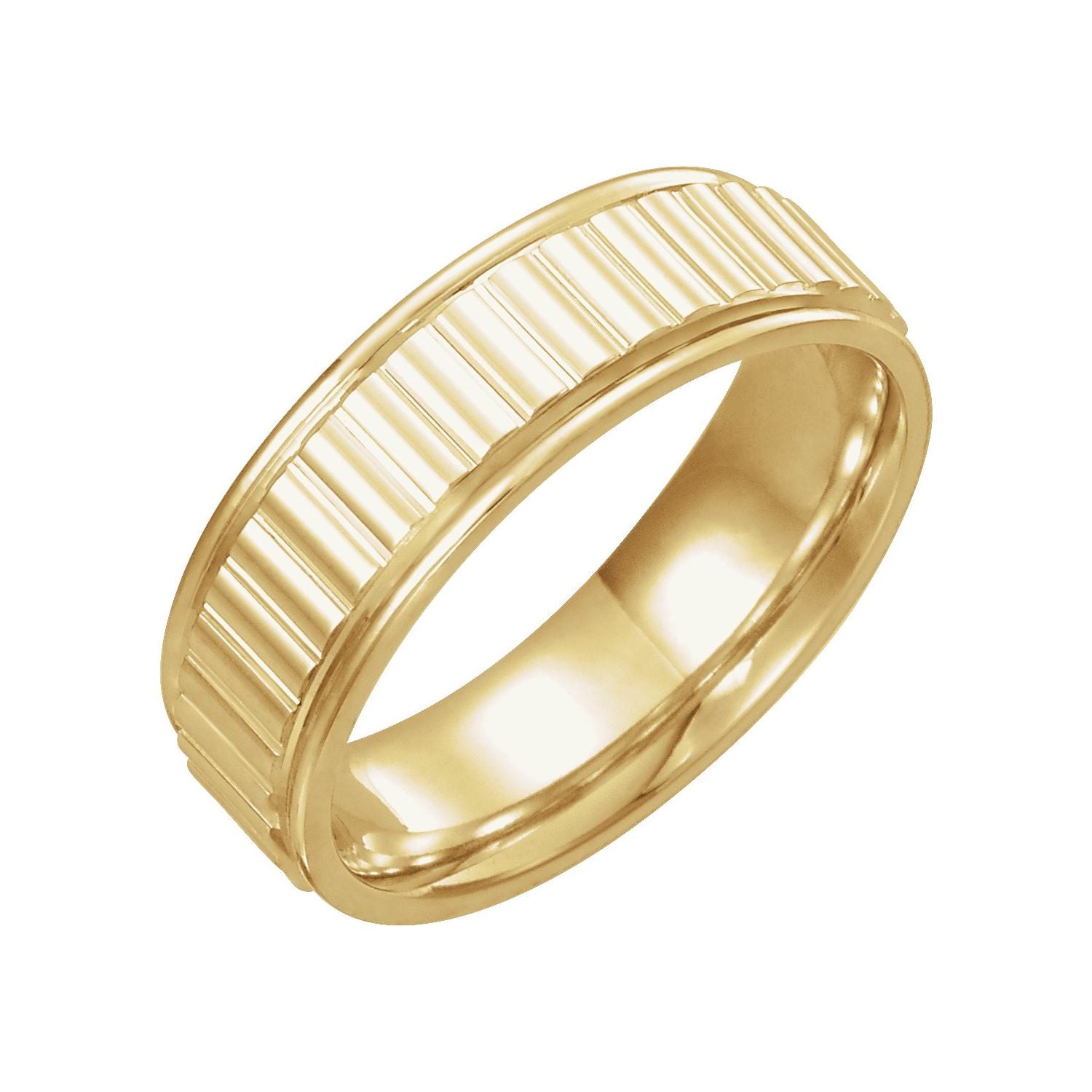 yellow gold stepped-edge grooved band men's wedding band