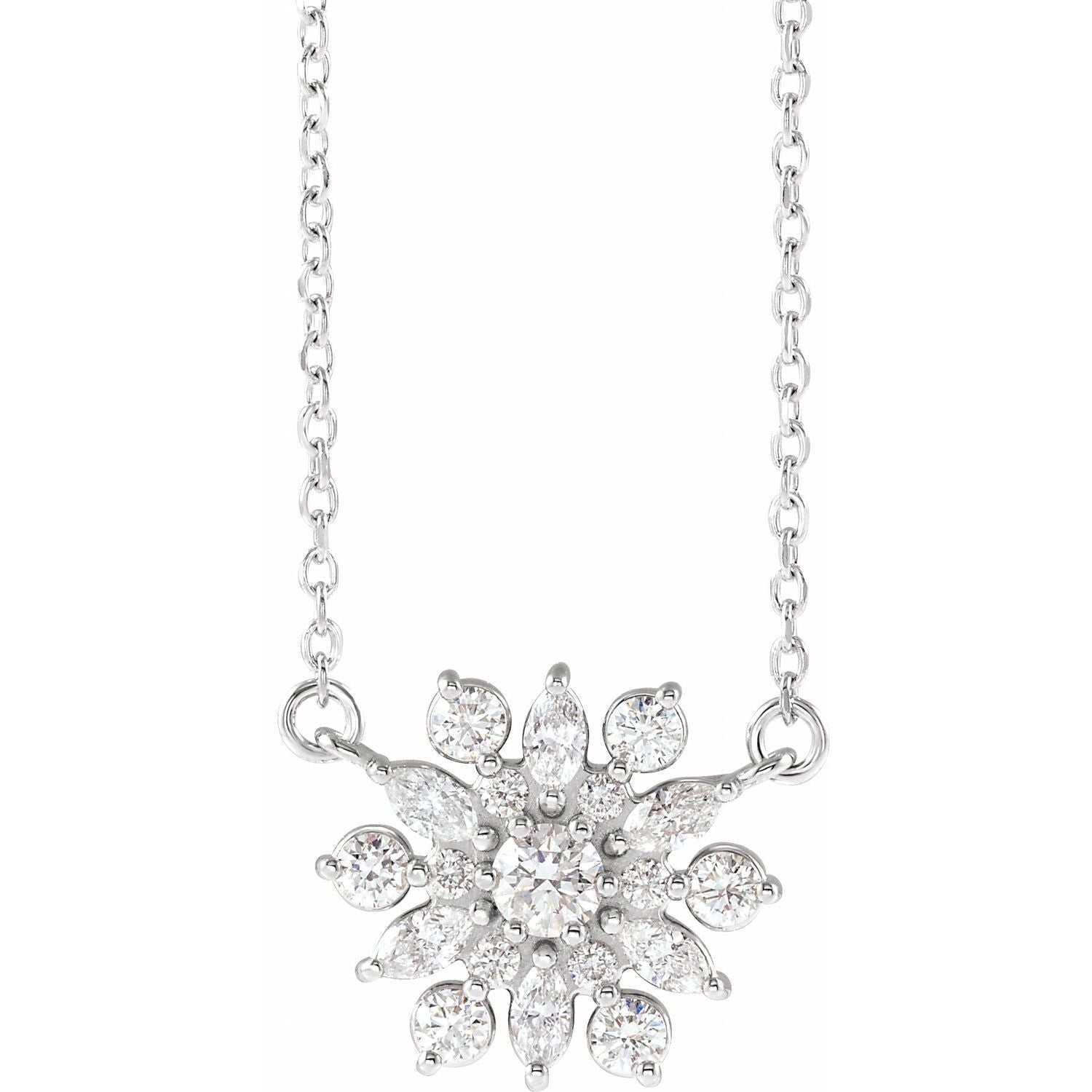14K White Gold 1/2 ct natural diamond vintage-inspired pendant necklace