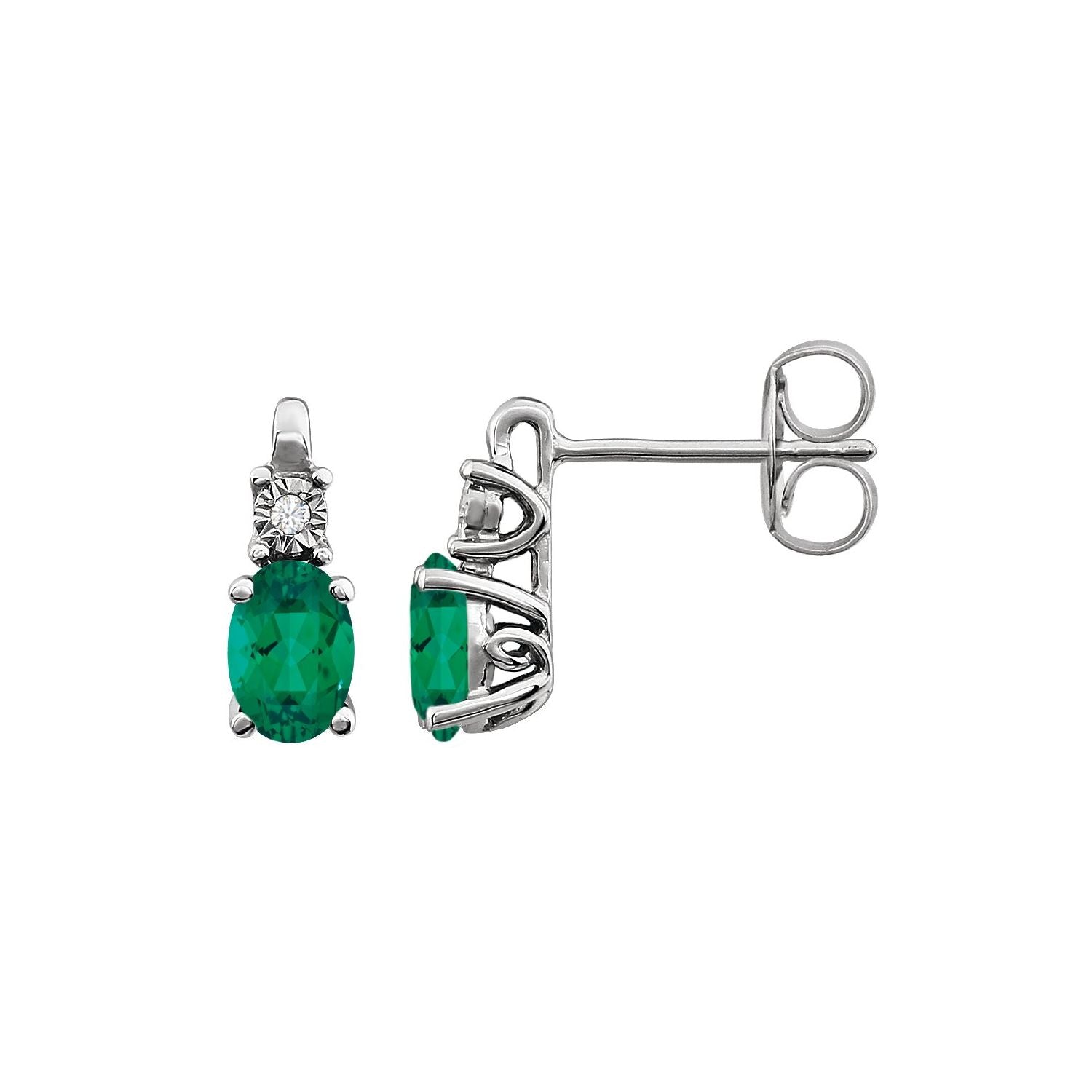 May Emerald Oval Diamond Earrings (0.02 ct tw) in 14k White Gold
