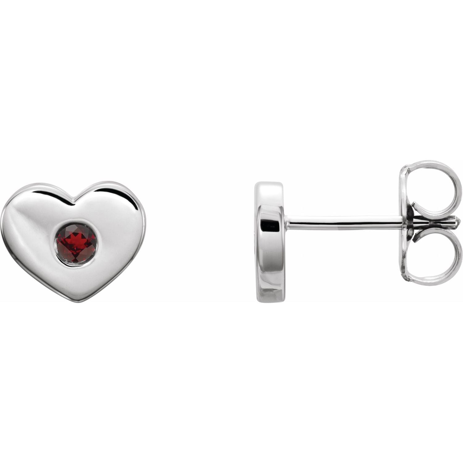 14K White Gold round natural garnet earrings