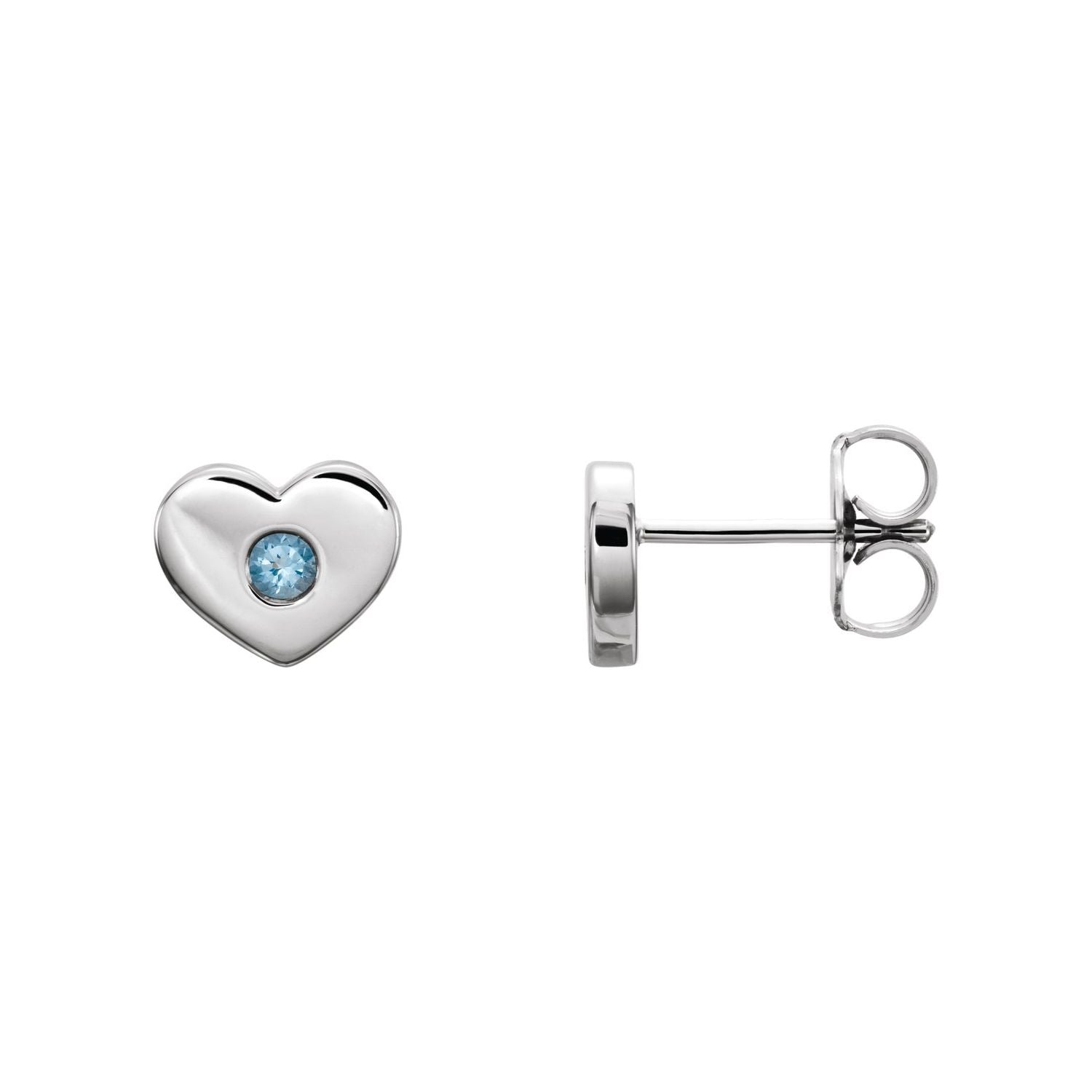 14K White Gold natural aquamarine round earrings