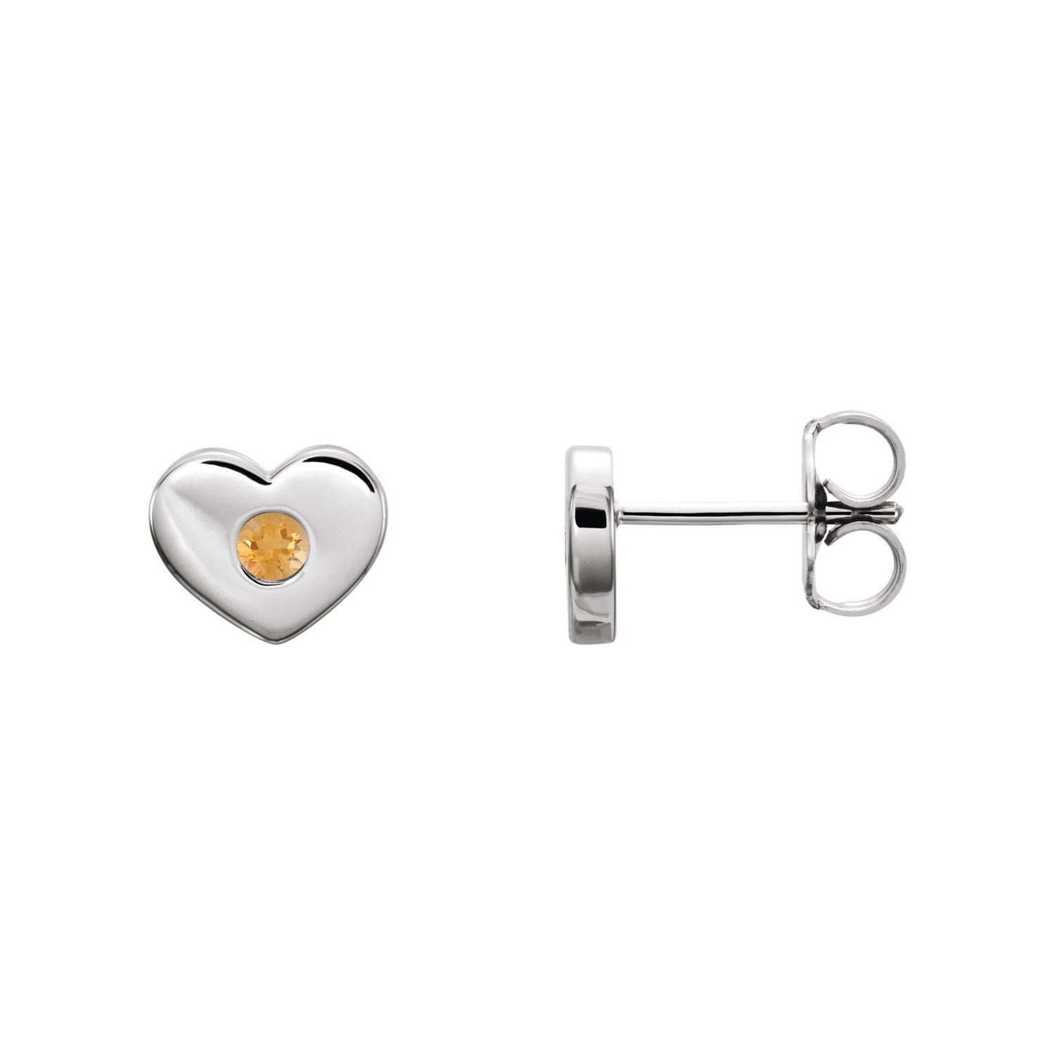 14K White Gold natural citrine round earrings
