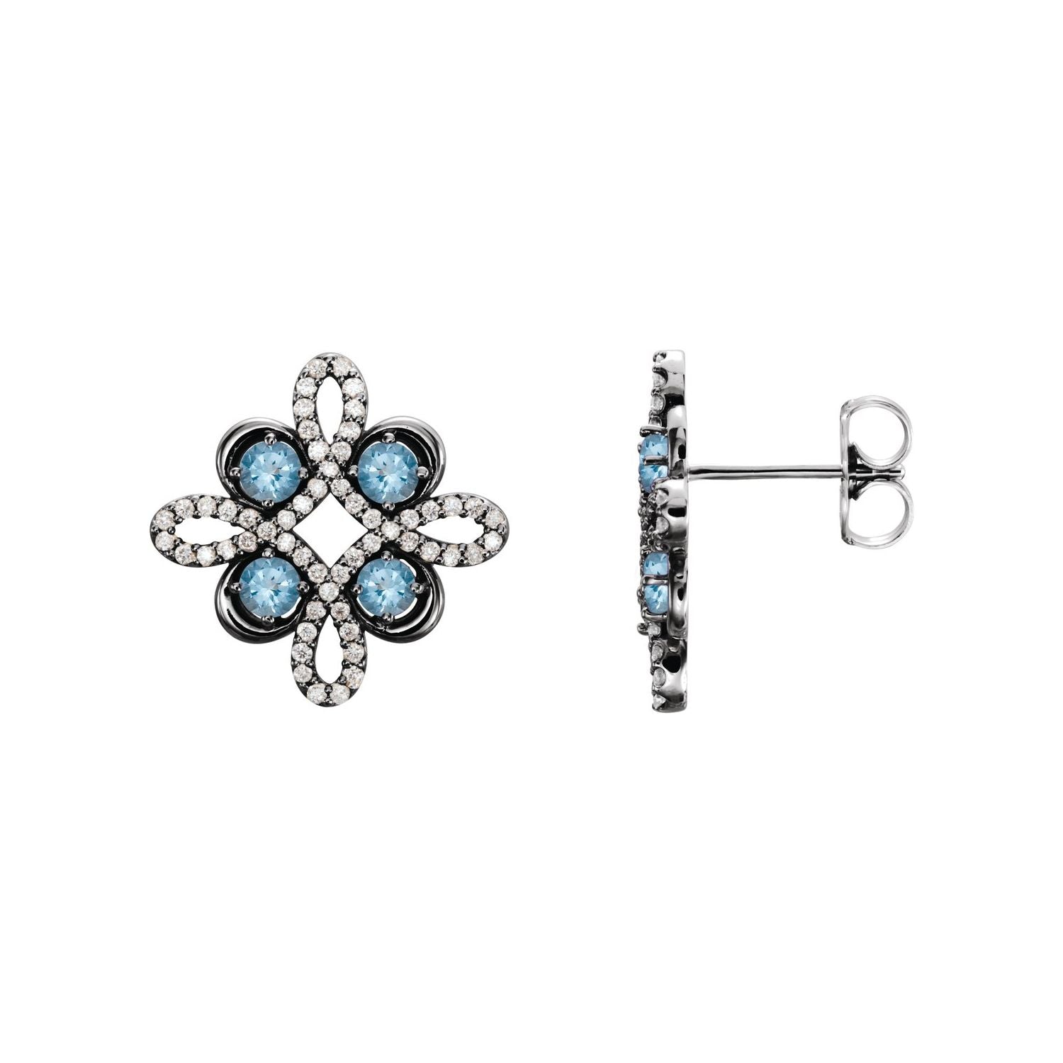 14K White Gold natural aquamarine round earrings