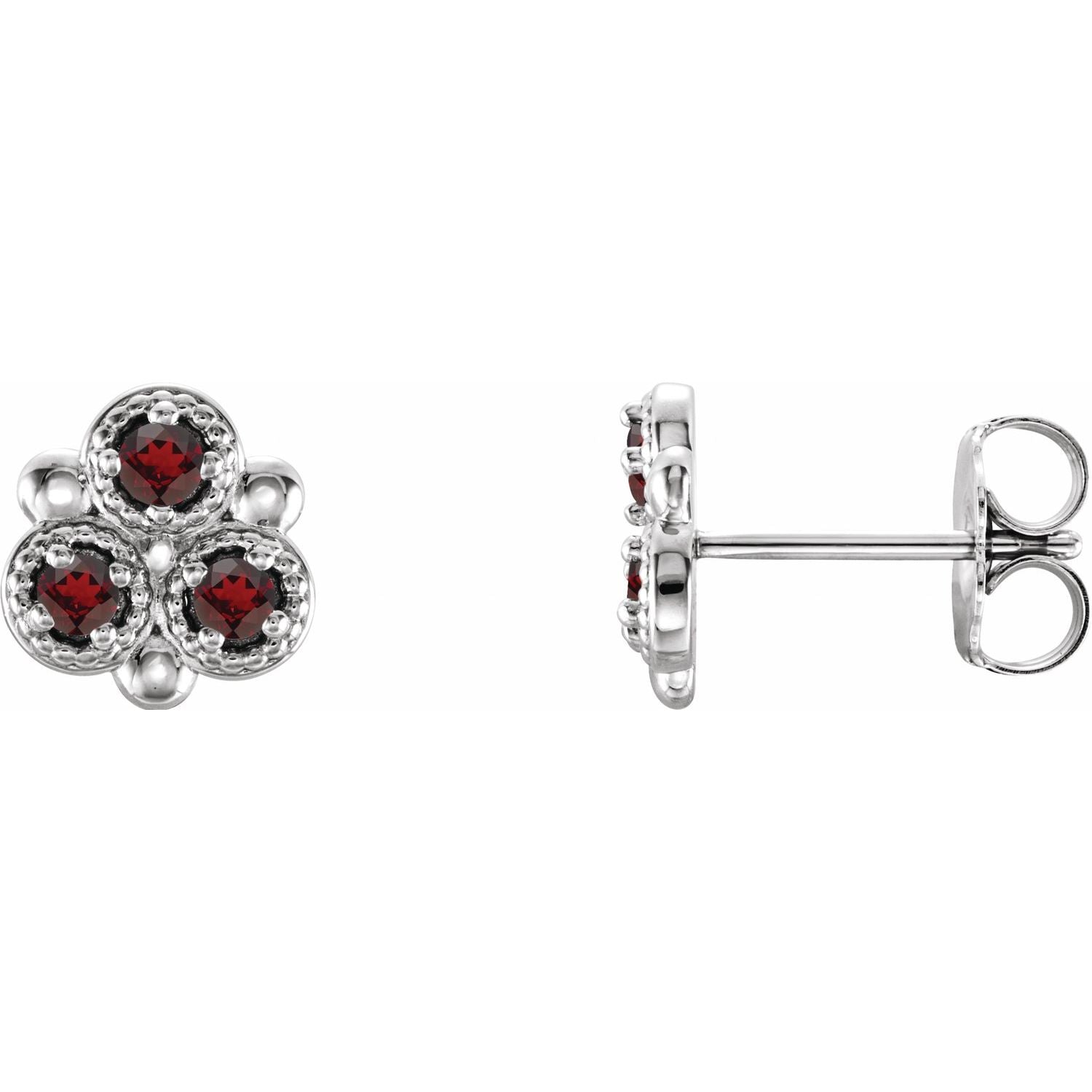 14K White Gold round natural garnet earrings