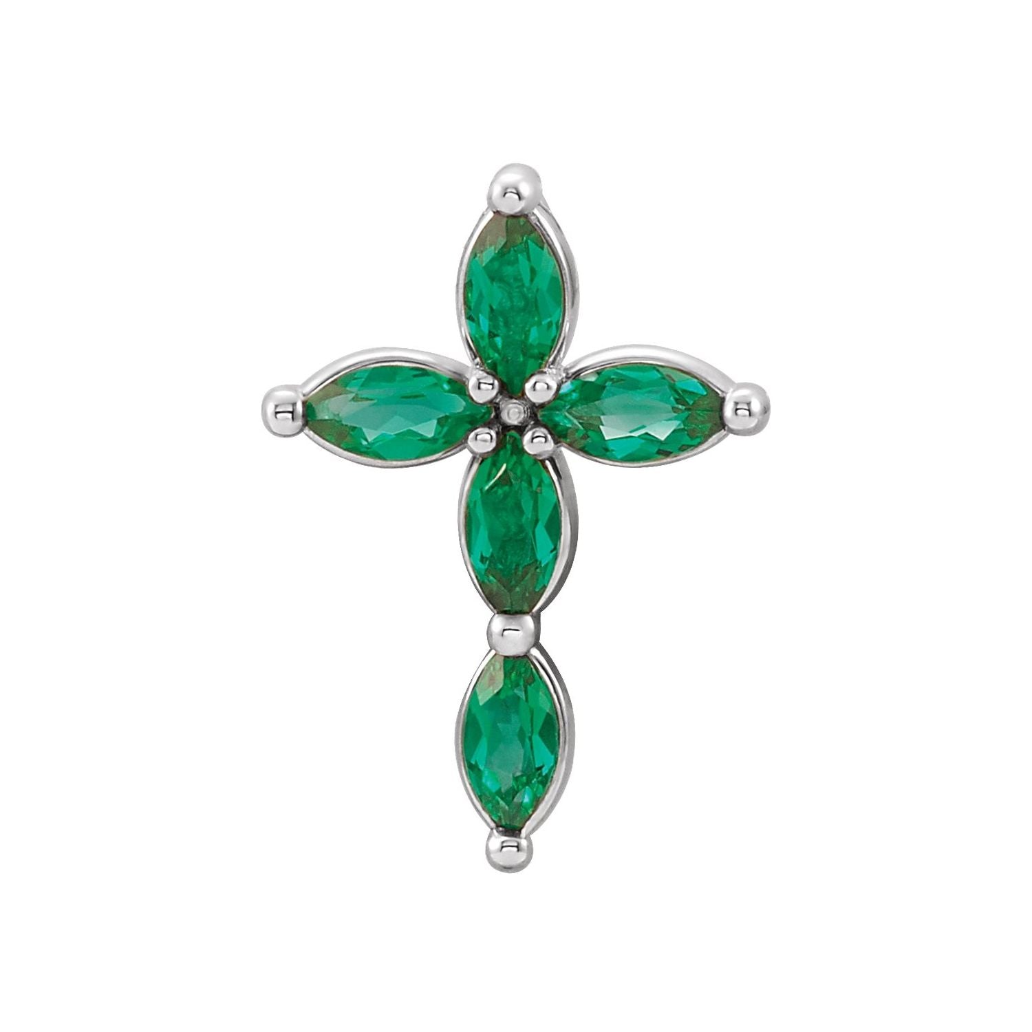 14K White Gold lab-grown emerald cross pendant