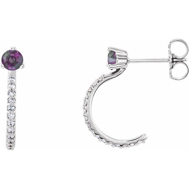 june alexandrite round diamond hoop earrings in 14k white gold