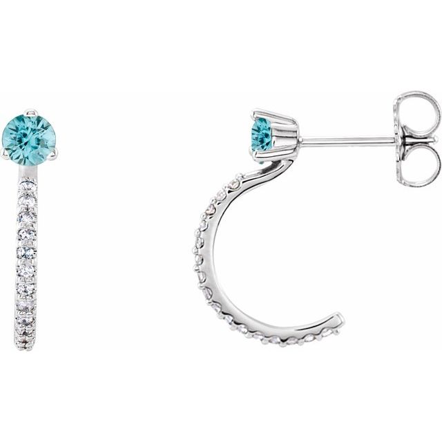 december blue zircon round diamond hoop earrings in 14k white gold