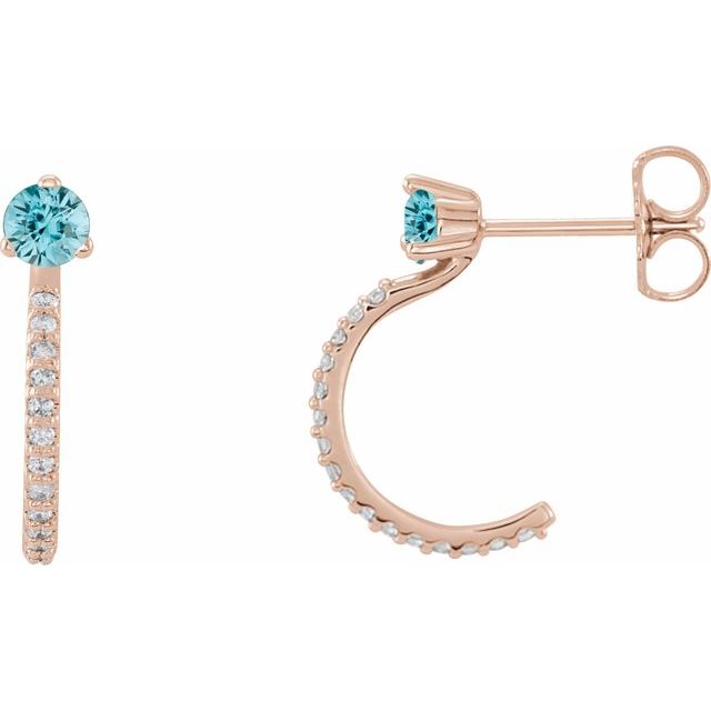 december blue zircon round diamond hoop earrings in 14k rose gold