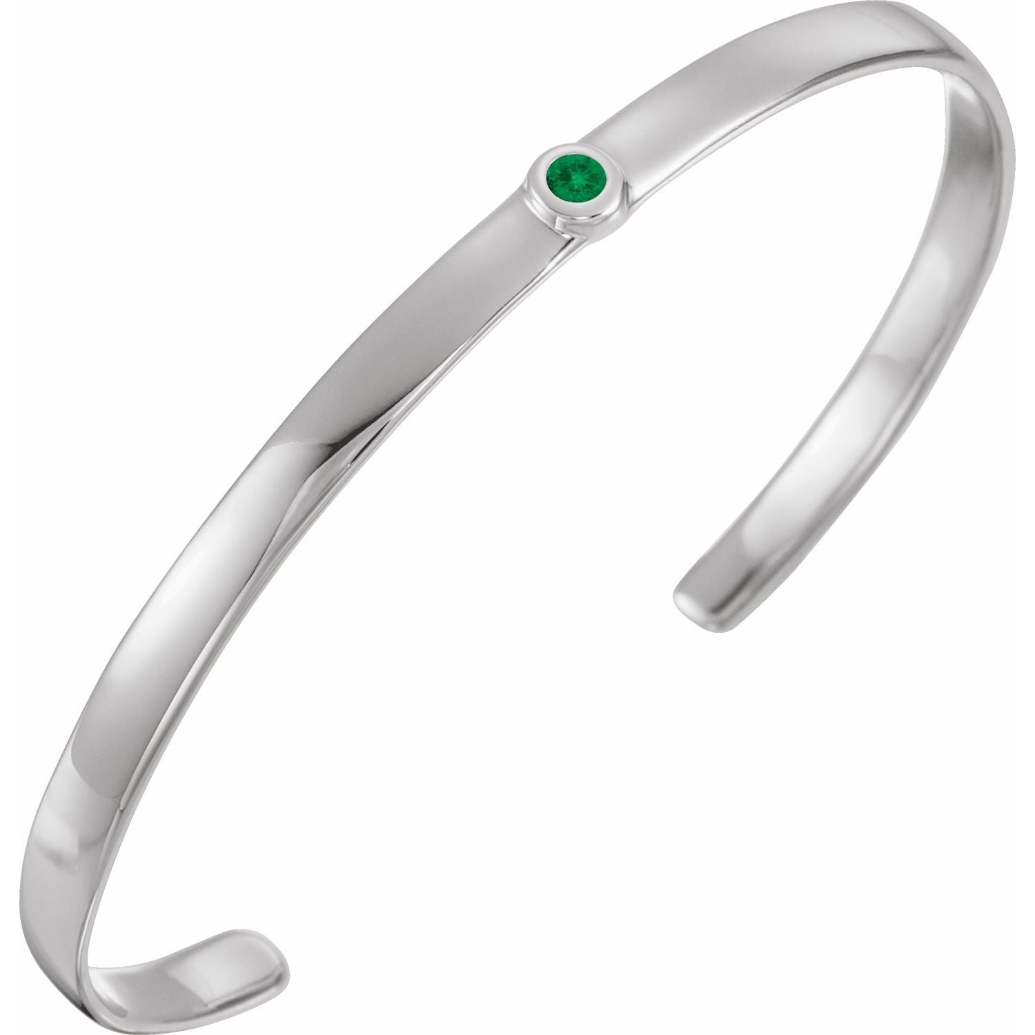 14K White Gold bezel-set emerald emerald cuff bracelet