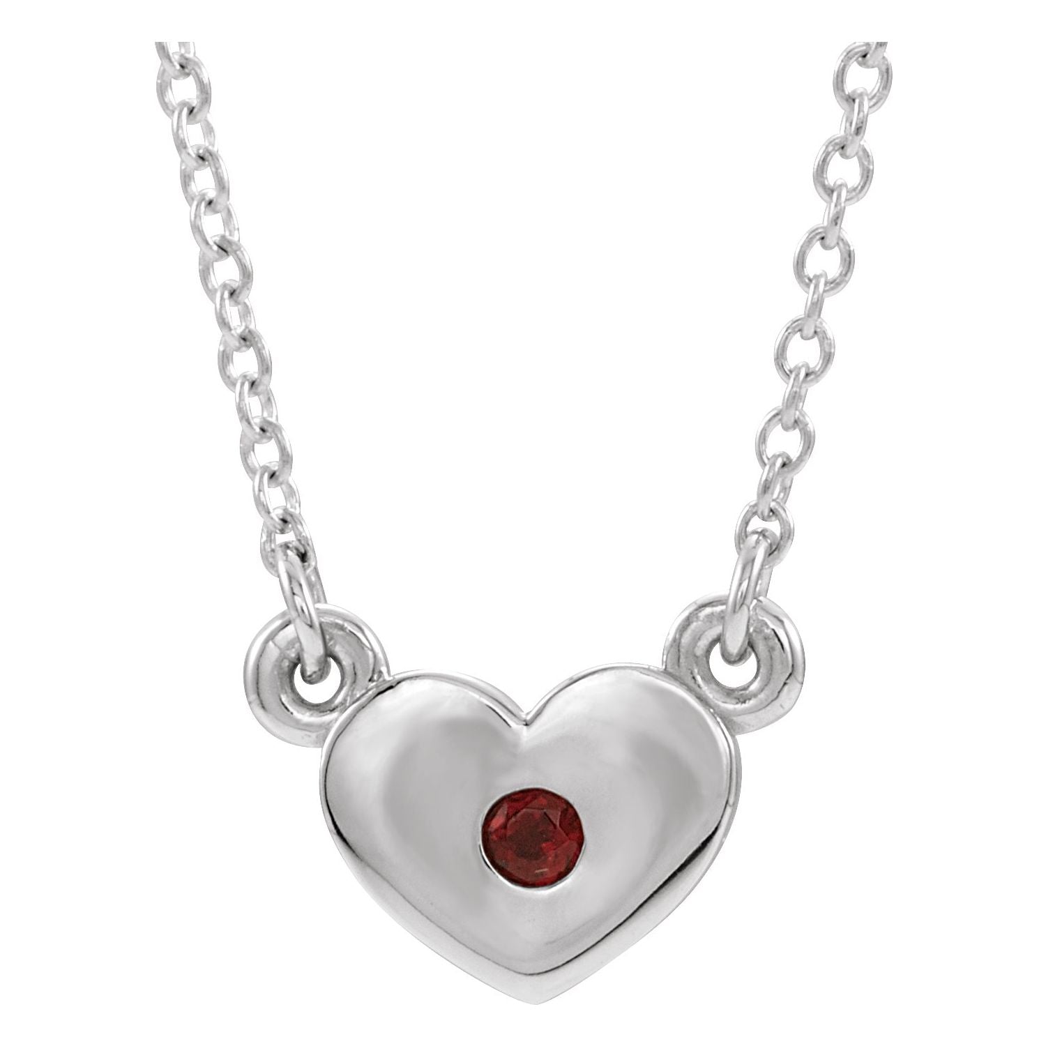 Garnet Heart Necklace 16" in 14K White Gold