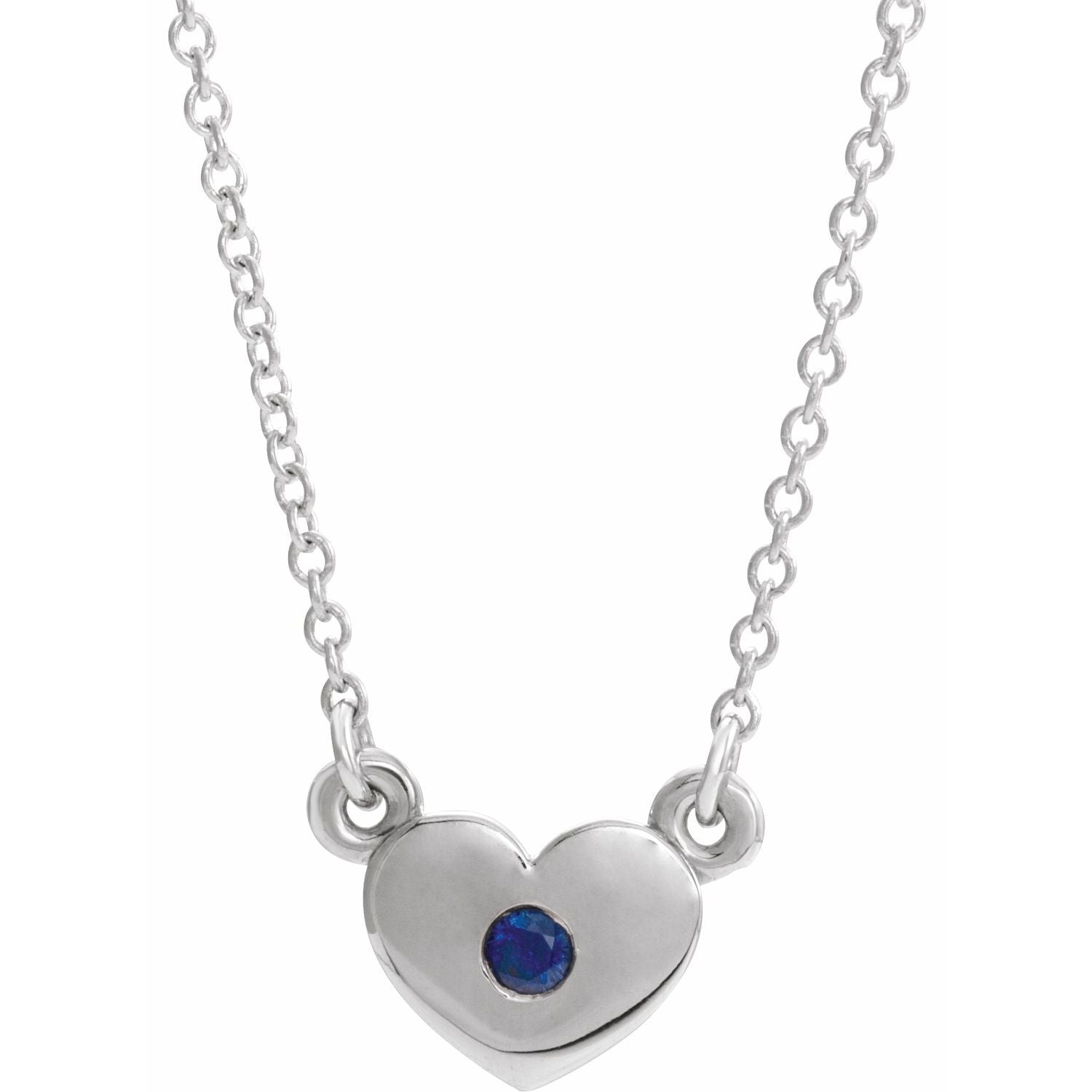 Blue Sapphire Heart Necklace 16" in 14K White Gold