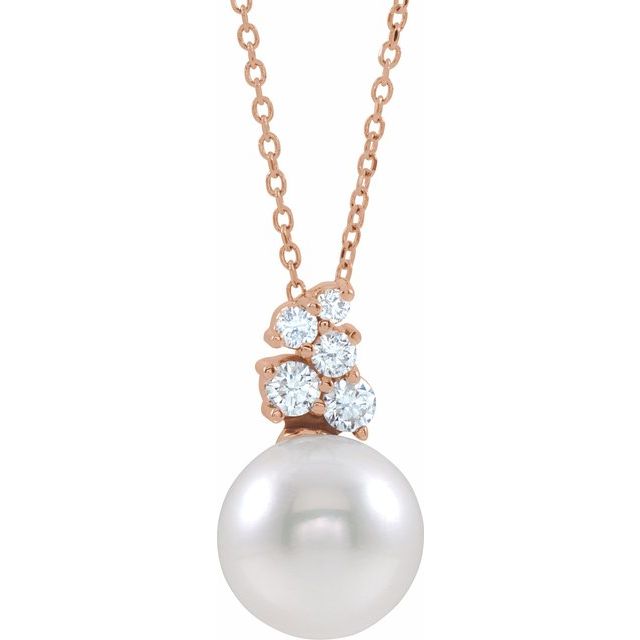 freshwater pearl & 1/4 ct diamond necklace in 14k rose gold