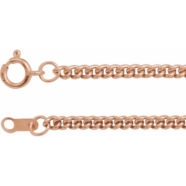 2.25mm curb gold chain necklace in 14k rose gold, 18 inch