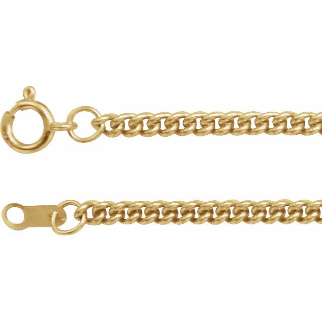 2.25mm curb gold chain necklace in 14k yellow gold, 18 inch