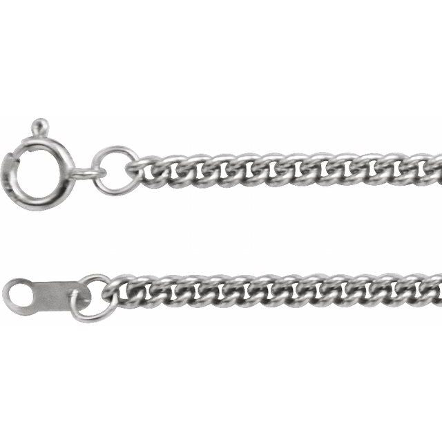 2.25mm curb gold chain necklace in 14k white gold, 18 inch